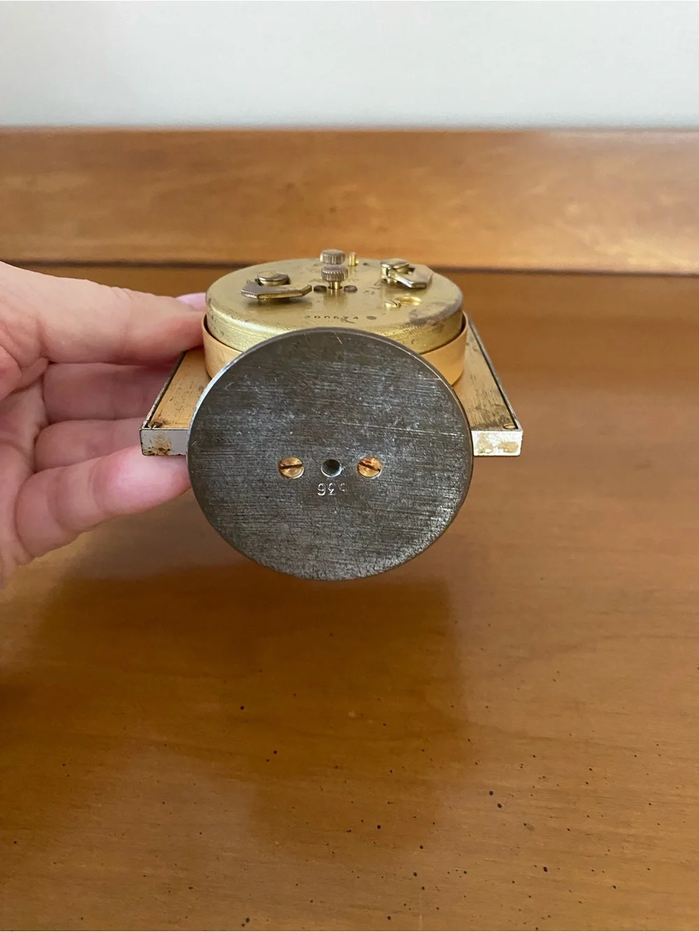 Vintage mid-century Swiss desk alarm clock branded for Hudson's